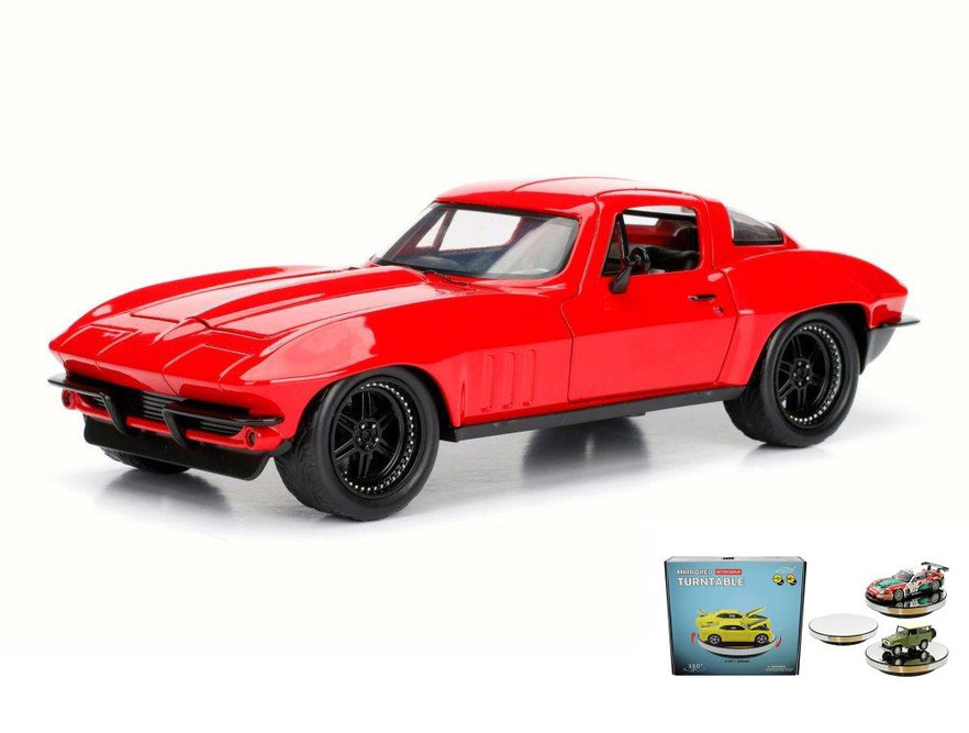 Diecast Car w/Display Turntable - Letty's Chevy Corvette, Red - Jada 98298 - 1/24 Scale Diecast Car