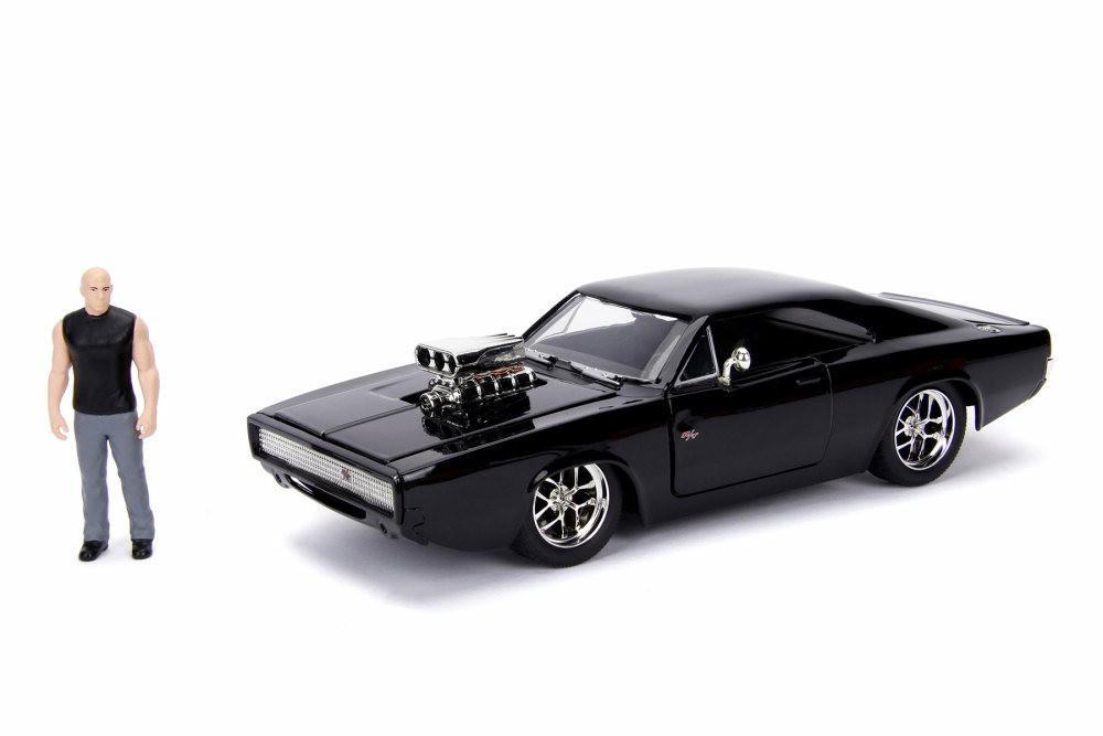 Diecast Car w/Display Turntable - Dodge Charger R/T w/ Dom Figure - 1/24 Scale Diecast Car