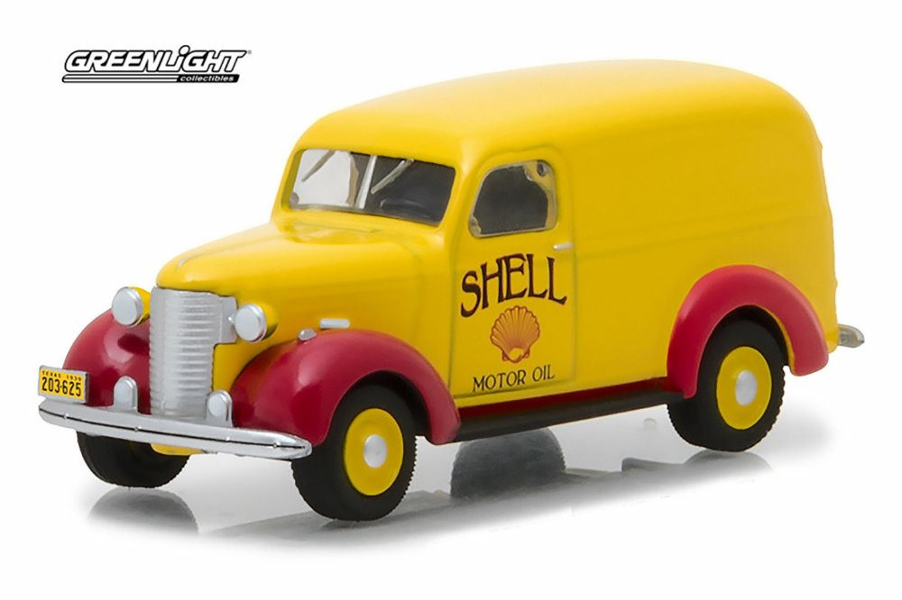 1939 Chevy Panel Truck Shell Oil, Yellow w/ Red - Greenlight 41040