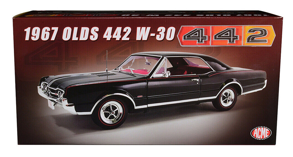 1967 Oldsmobile 442 W-30 Hardtop, Black w/Red Interior - Acme A1805622 - 1/18 Scale Diecast Car