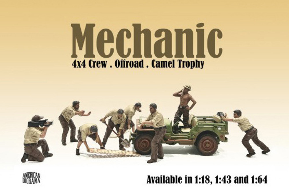 4x4 Mechanic Figure 4, Beige w/Brown - American Diorama AD-18014 - 1/18 Scale Figurine - Accessory