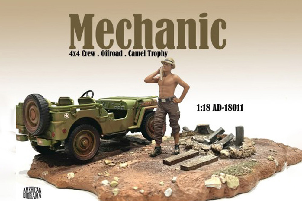 4x4 Mechanic Figure 1, Brown - American Diorama AD-18011 - 1/18 Scale Figurine - Diorama Accessory