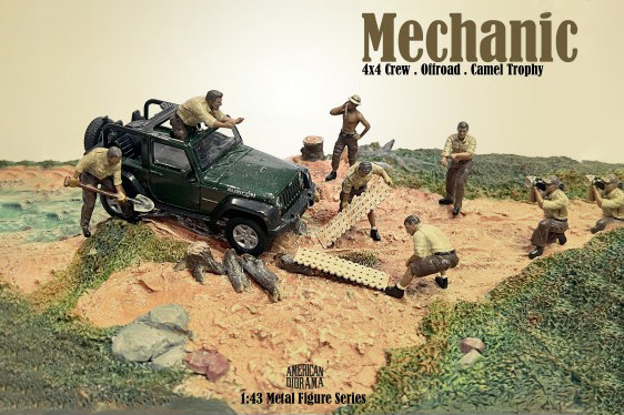 4x4 Mechanics 2pc Set 1 w/Metal Sand Ladder - American Diorama 43001 - 1/43 Scale Figurine