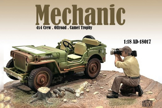 4x4 Mechanic Figure 7, Beige w/Brown - American Diorama AD-18017 - 1/18 Scale Figurine - Accessory