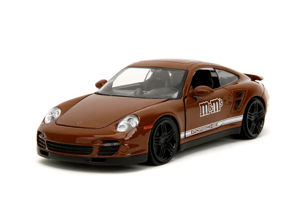 Porsche 911 Turbo w/Brown M&M Figure, Brown - Jada Toys 34624 - 1/24 Scale Diecast Model Toy Car