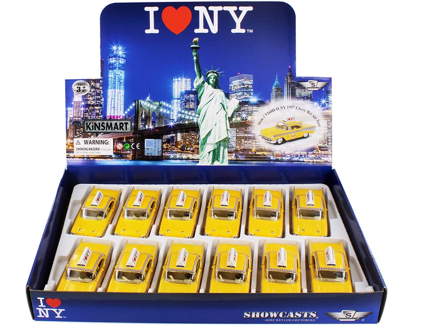 I Love New York 1957 Yellow Chevy Bel Air Taxicab - 5360D-ILNY - 1/40 Scale Set of 12 Model Cars