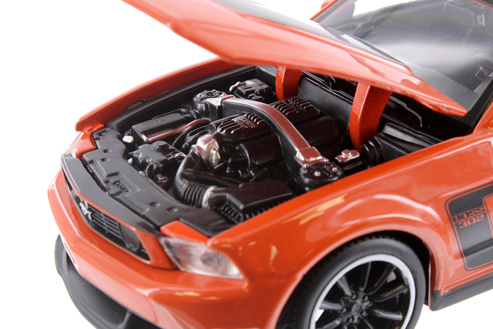 2012 Ford Mustang Boss 302 Hardtop, Orange & Black, Showcasts 37269 - 1/24 Scale Set of 4 Toy Cars
