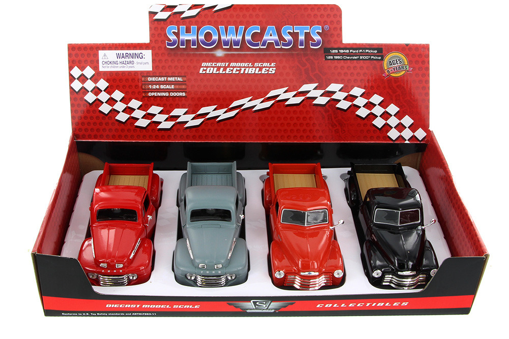 1948 Ford F-1 & 1950 Chevy 3100, Red Blue & Black, Showcasts 37935/52D - 1/24 Scale Set of 4 Cars