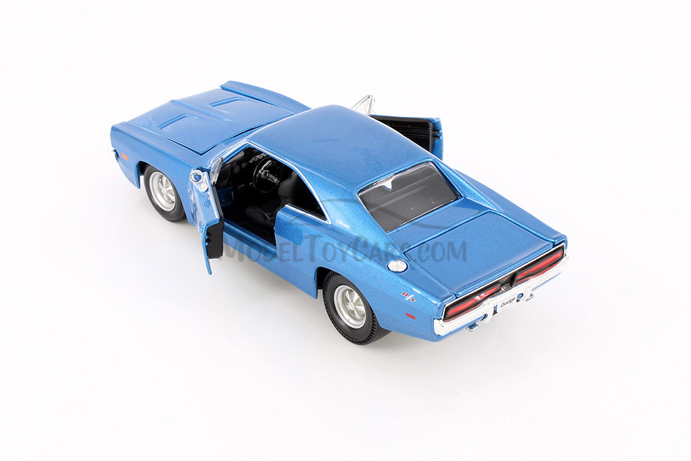1969 Dodge Charger R/T Hardtop, Blue & Beige - Showcasts 37256 - 1/25 Scale Set of 4 Model Toy Cars