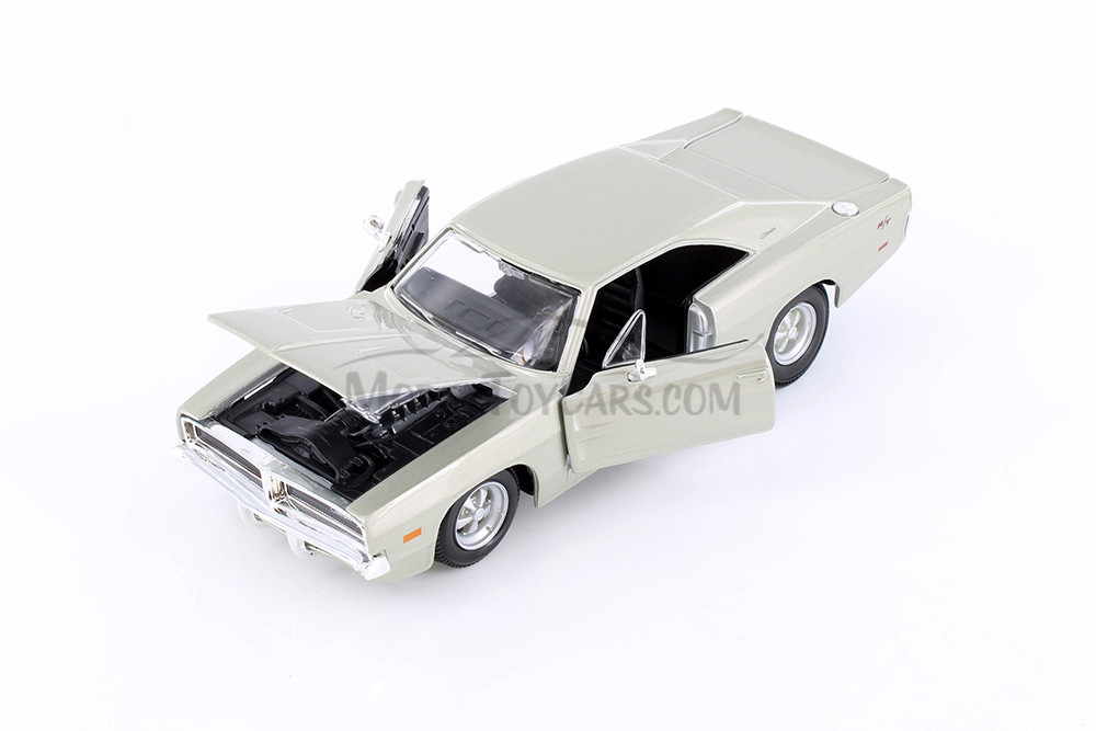 1969 Dodge Charger R/T Hardtop, Blue & Beige - Showcasts 37256 - 1/25 Scale Set of 4 Model Toy Cars