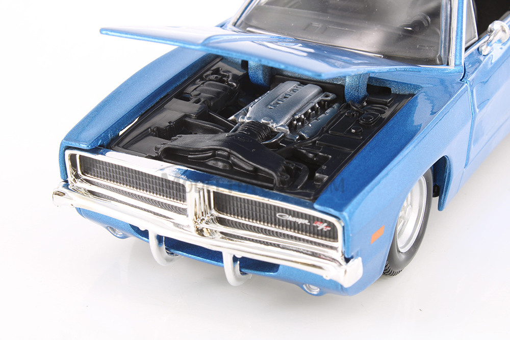 1969 Dodge Charger R/T Hardtop, Blue & Beige - Showcasts 37256 - 1/25 Scale Set of 4 Model Toy Cars