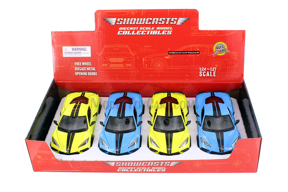 2020 Chevy Corvette Stingray Coupe Z51, Blue & Yellow - Showcasts 37527 - 1/24 Scale Set of 4 Cars