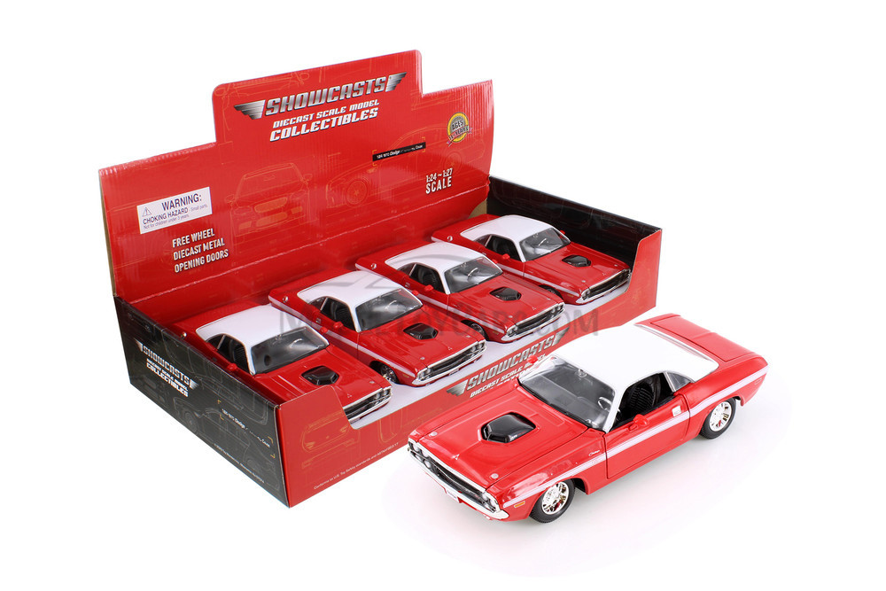 1970 Dodge Challenger R/T Coupe Soft Top, Red, Showcasts 37263 - 1/24 Scale Set of 4 Model Toy Cars