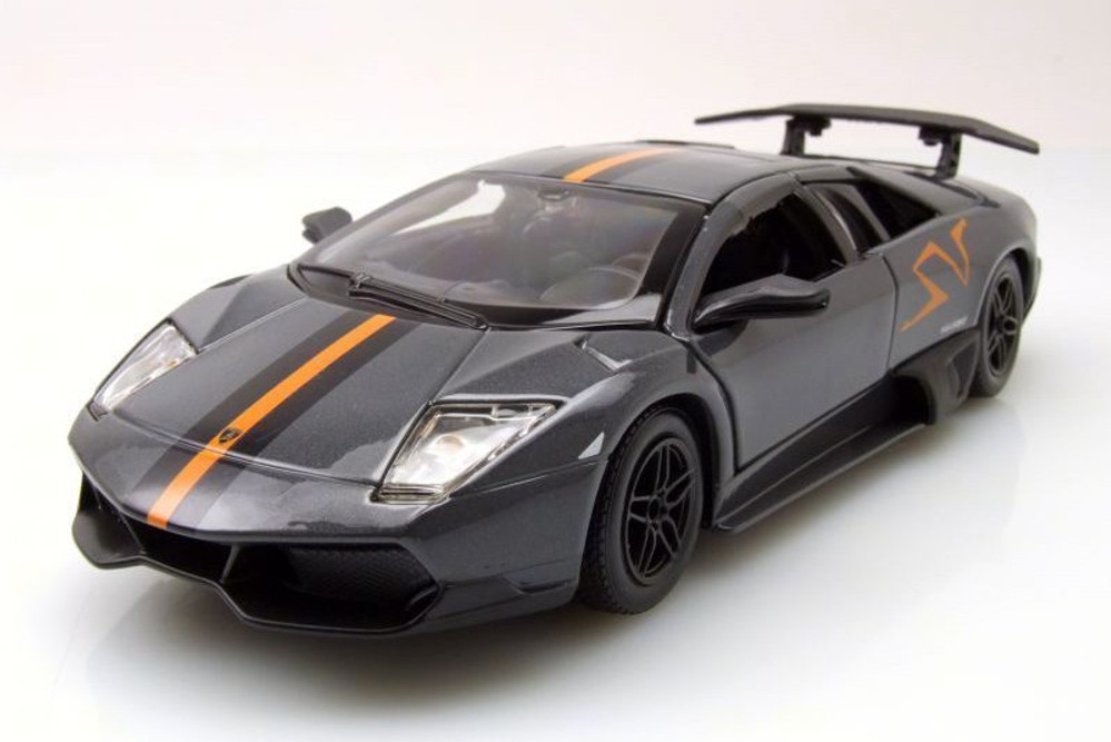 2009 Lamborghini Murcielago LP670-4 SV Hardtop, Gray w/Orange Stripe - Bburago 28120GY - 1/24 Scale Diecast Car