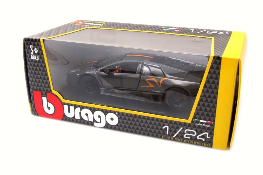 2009 Lamborghini Murcielago LP670-4 SV Hardtop, Gray w/Orange Stripe - Bburago 28120GY - 1/24 Scale Diecast Car