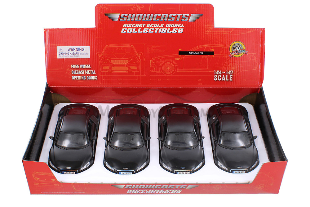 Audi R8 Hard Top, Matte Black - Showcasts 37281 - 1/24 Scale Set of 4 Diecast Model Toy Cars