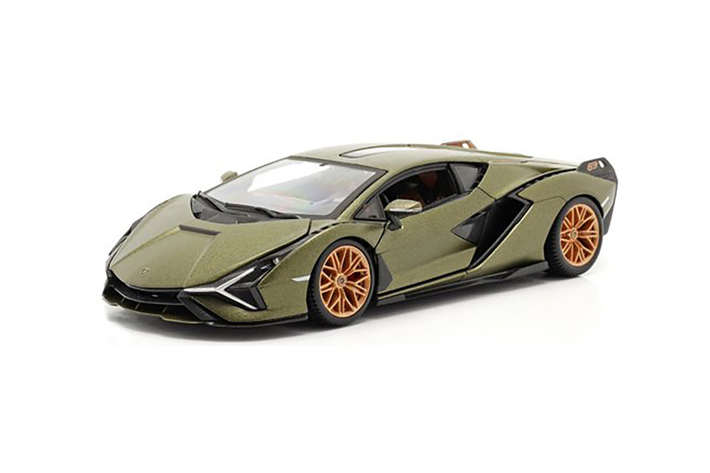 Lamborghini Sian FKP37 Hardtop, Matte Green - Bburago 28099GN - 1/24 Scale Diecast Model Toy Car