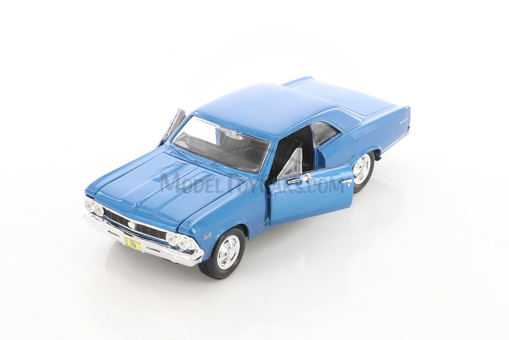 1966 Chevy Chevelle SS 396 Hardtop, Blue - Showcasts 37960 - 1/24 Scale Set of 4 Diecast Model Cars