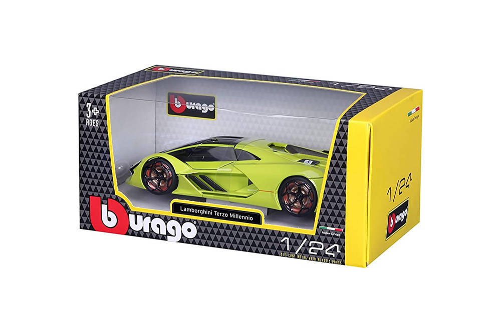 Lamborghini Terzo Millennio Hardtop, Lime Green w/Black Top - Bburago 28094GN - 1/24 Scale Diecast Model Car