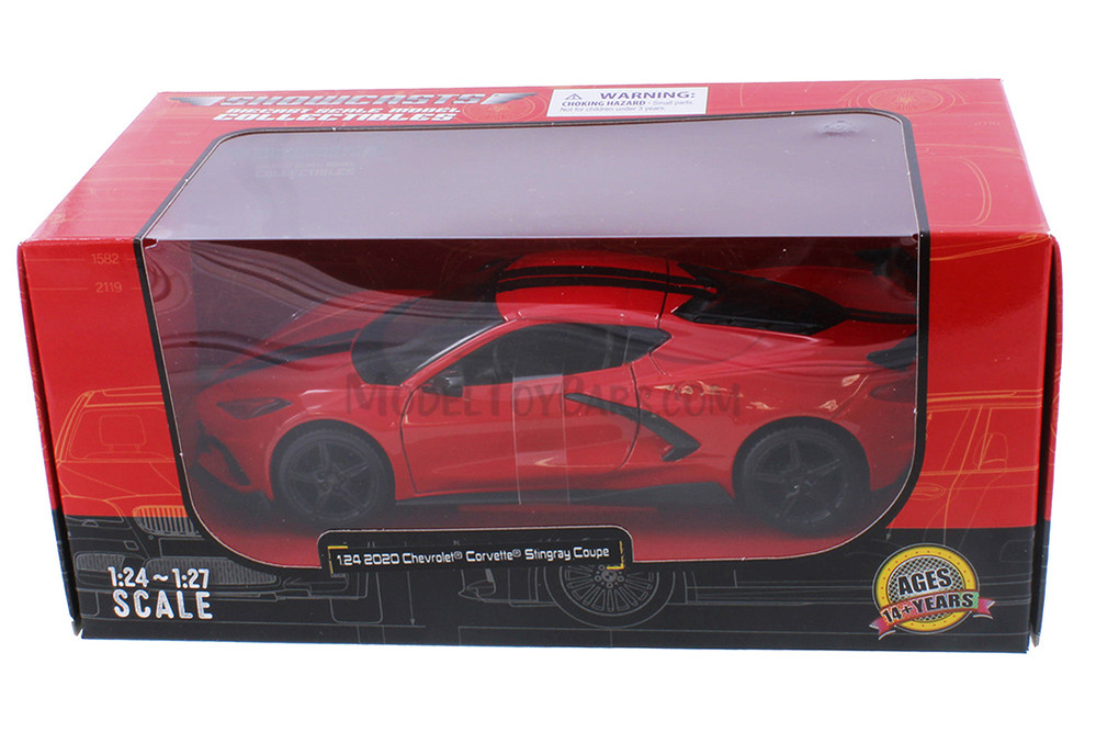 2020 Chevy Corvette Stingray Coupe, Red w/Black Stripes - Showcasts 38534R - 1/24 Scale Model Car