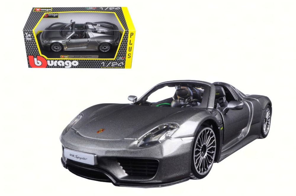Porsche 918 Spyder Hard Top, Metallic Gray - Bburago 28076GY - 1/24 Scale Diecast Model Toy Car