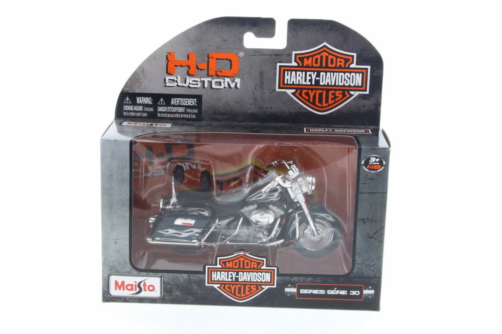 2002 Harley Davidson FLHRSEI CVO Custom, Black w/Flames - Maisto 31360-30 - 1/18 Diecast Car