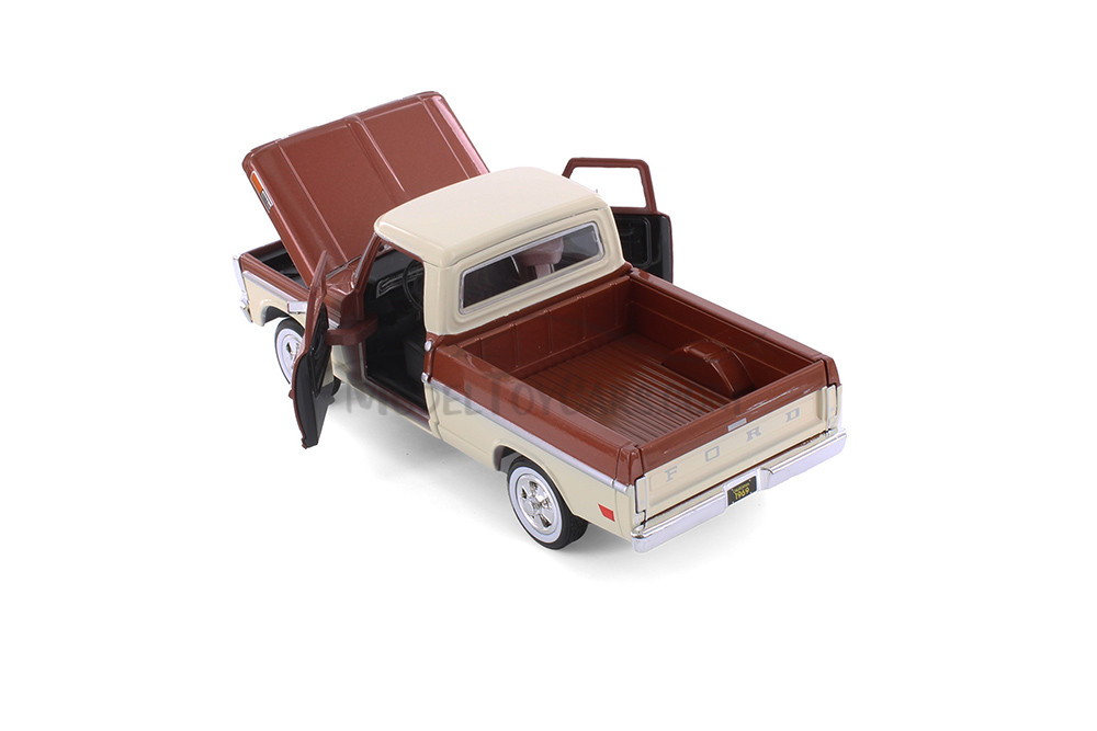 1969 Ford F-100 Pickup Truck, Brown & Red - Showcasts 71315D - 1/24 Scale Set of 4 Model Toy Cars