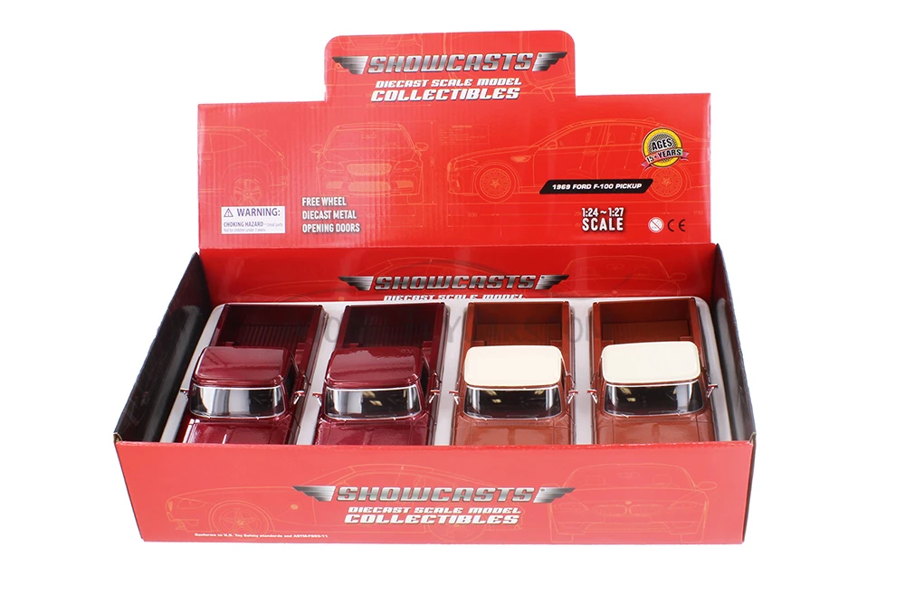 1969 Ford F-100 Pickup Truck, Brown & Red - Showcasts 71315D - 1/24 Scale Set of 4 Model Toy Cars