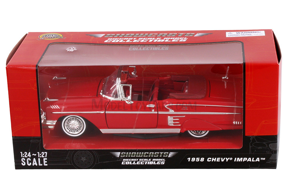 1958 Chevy Impala Convertible, Red - Showcasts 77267R - 1/24 Scale Diecast Model Toy Car