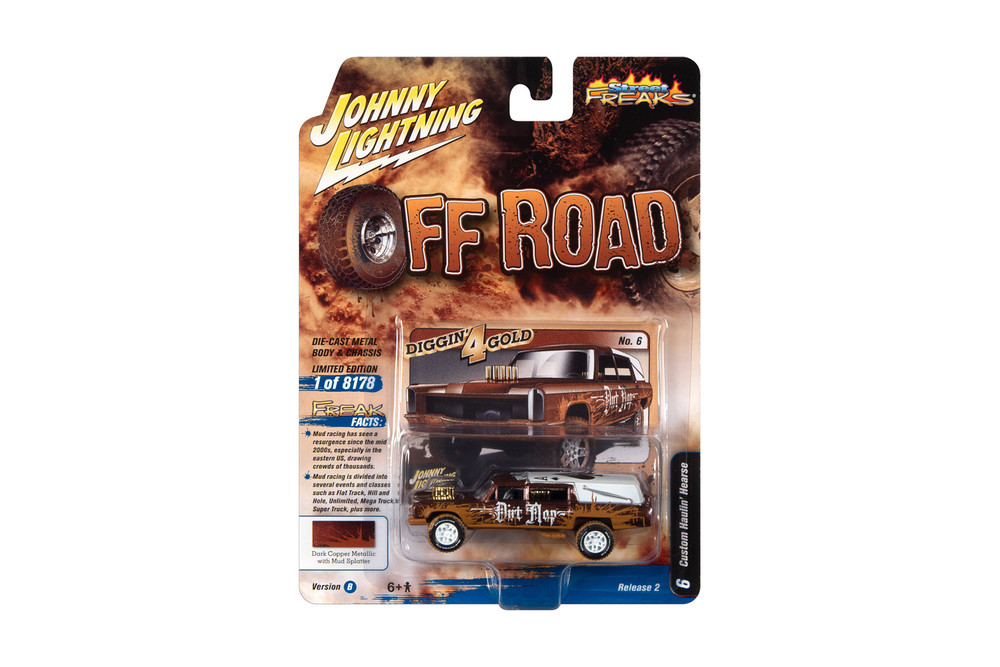 Custom Haulin' Hearse, Metallic Copper/Bronze w/Mud - Johnny Lightning JLSF024/48B - 1/64 Scale Car