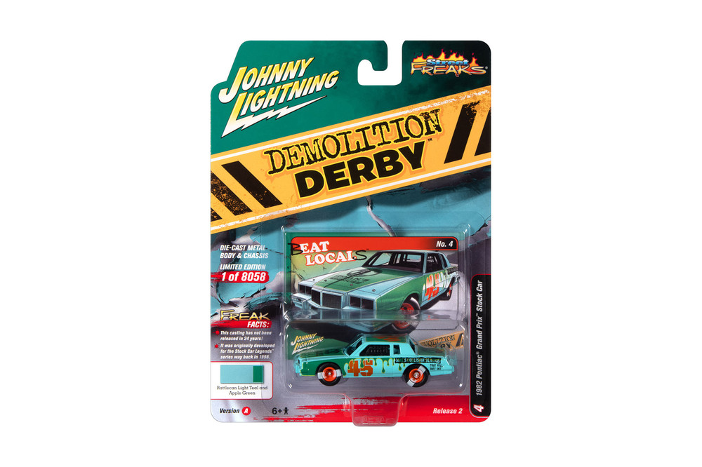 1982 Pontiac Grand Prix Stock Car, Light Blue w/Green, Johnny Lightning JLSF024/48A, 1/64 Scale Car