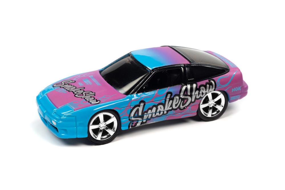 1990 Nissan 240SX Smoke Show Graphics, Blue w/Purple, Johnny Lightning  JLSF024/48A - 1/64 Scale Car