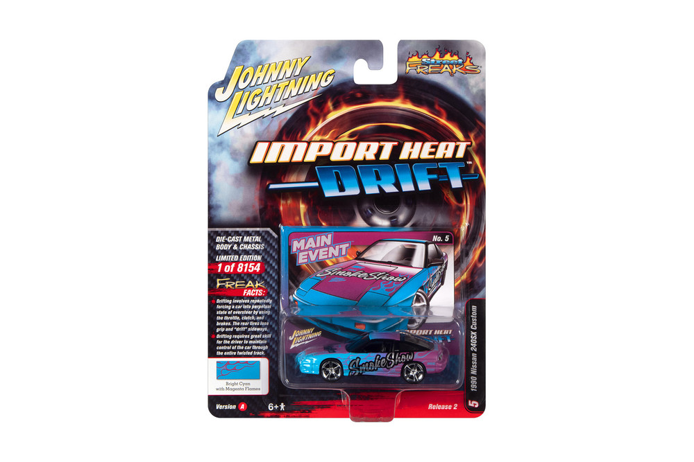 1990 Nissan 240SX Smoke Show Graphics, Blue w/Purple, Johnny Lightning  JLSF024/48A - 1/64 Scale Car