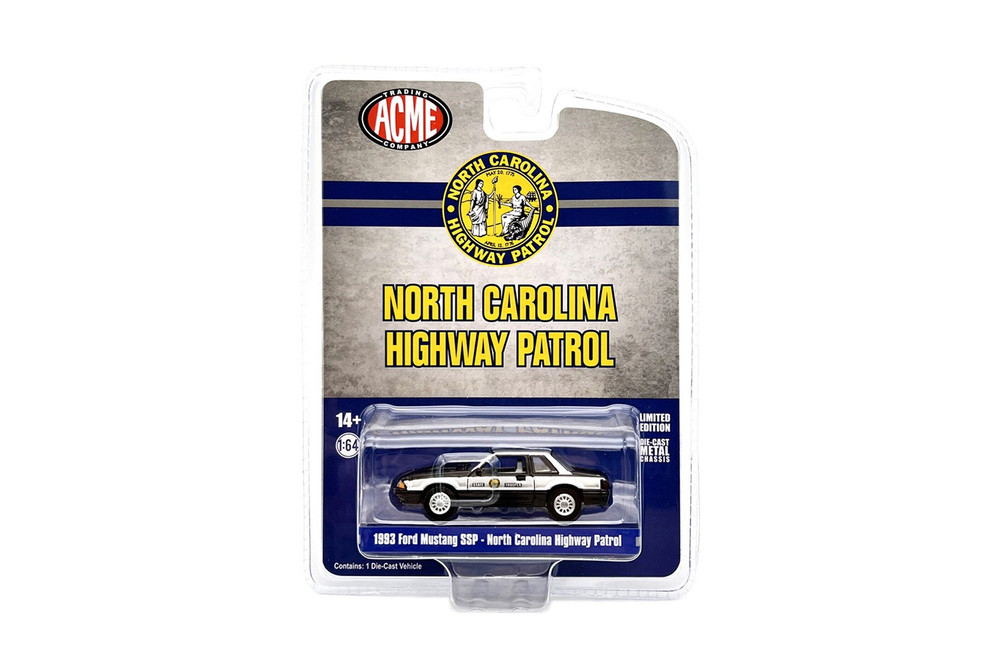 1993 Ford Mustang SSP North Carolina Highway Patrol, Black w/Silver, Greenlight GL51495, 1/64 Scale