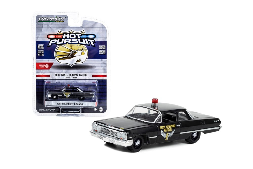 Ohio State Highway Patrol 1963 Chevy Biscayne, Black - Greenlight 43010A - 1/64 Scale Diecast Car