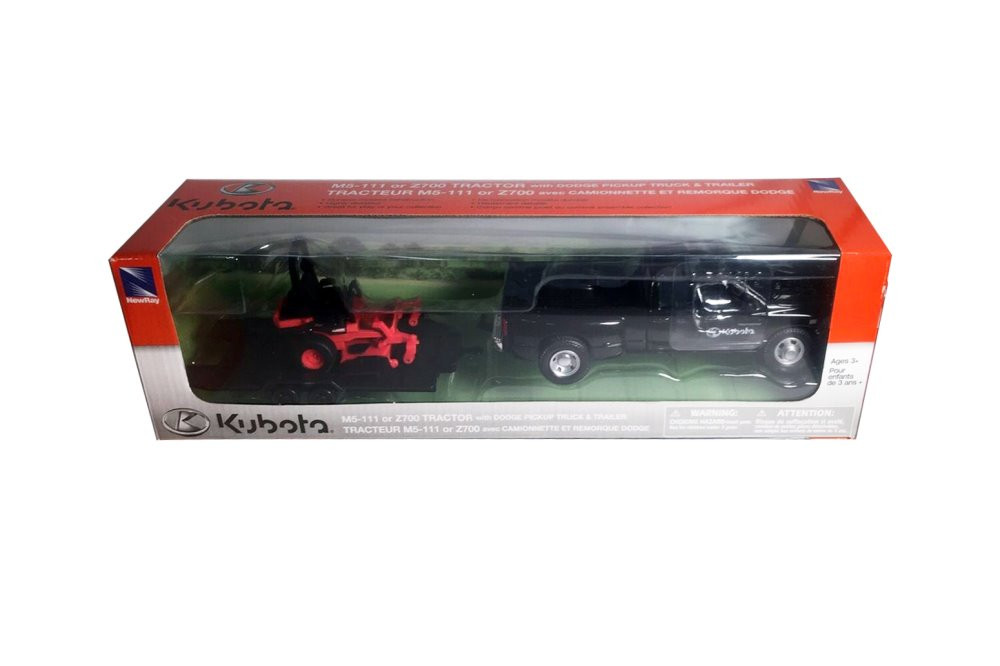 Chevy Pickup w/ Kubota Z700 Lawn Mower, Black/Orange - New Ray SS-34263A - Diecast Car