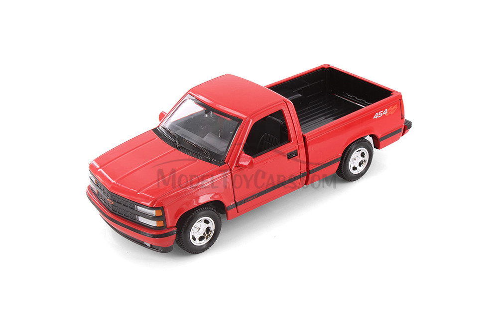 1993 Chevy 454 SS Pickup Truck, Red & Black - Showcasts 37901 - 1/24 Scale Set of 4 Diecast Cars