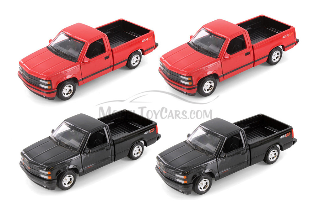 1993 Chevy 454 SS Pickup Truck, Red & Black - Showcasts 37901 - 1/24 Scale Set of 4 Diecast Cars