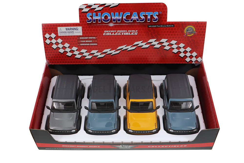 2021 Ford Bronco Badlands, Gray, Blue, Yellow - Showcasts 37530 - 1/24 Scale Set of 4 Diecast Cars