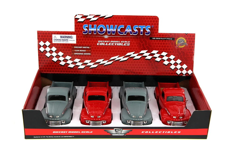 1948 Ford F-1 Pickup Truck, Blue & Red - Showcasts 37935 - 1/24 Scale Set of 4 Diecast Model Cars