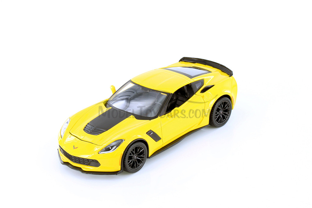 2015 Chevy Corvette Z06 Hardtop, Blue & Yellow - Showcasts 37133 - 1/24 Scale Set of 4 Diecast Cars