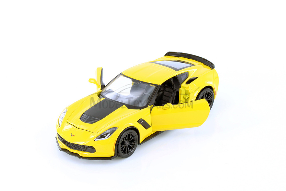2015 Chevy Corvette Z06 Hardtop, Blue & Yellow - Showcasts 37133 - 1/24 Scale Set of 4 Diecast Cars