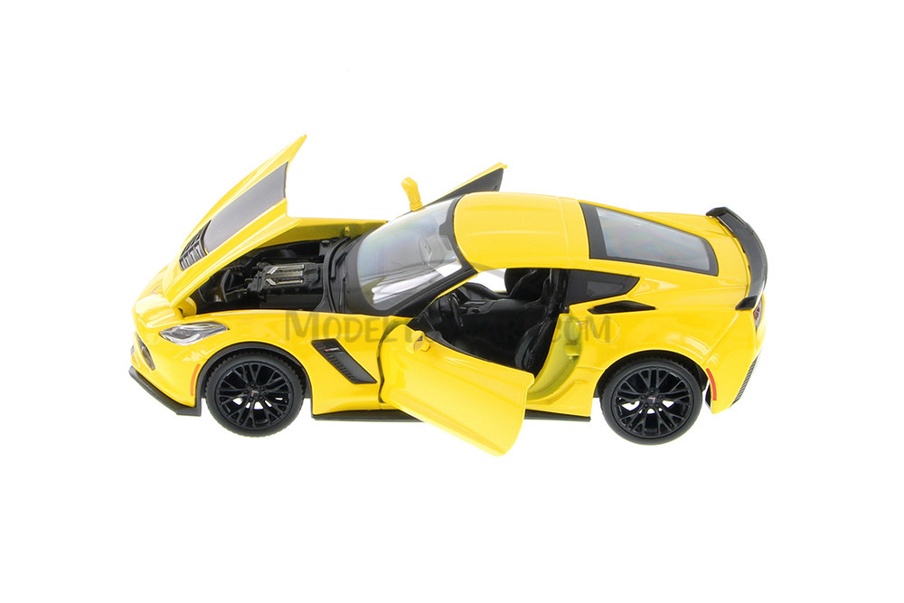 2015 Chevy Corvette Z06 Hardtop, Blue & Yellow - Showcasts 37133 - 1/24 Scale Set of 4 Diecast Cars