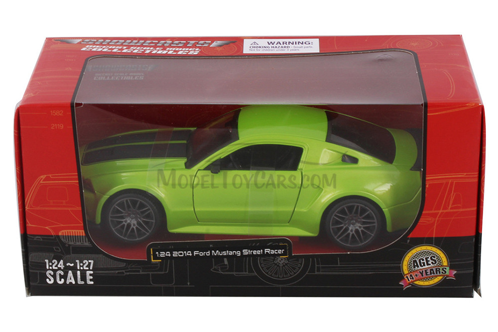 2014 Ford Mustang Street Racer Hardtop, Green w/Black Stripes - Showcasts 38506GN - 1/24 Scale Car