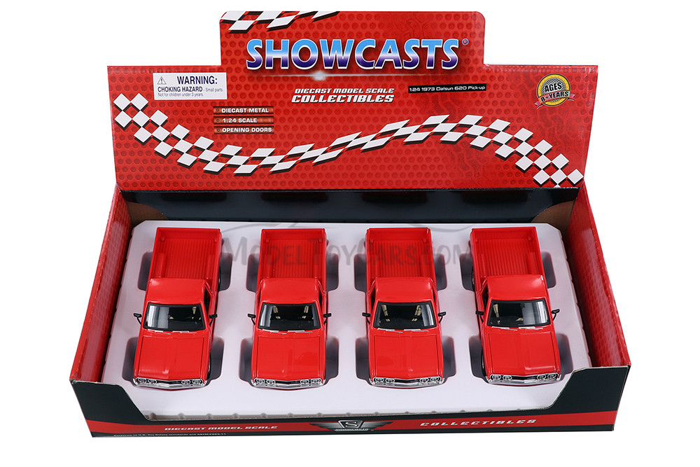 1973 Datsun 620 Pickup Truck, Red - Showcasts 37522 - 1/24 Scale Set of 4 Diecast Model Toy Cars