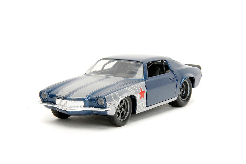 Jada Toys Che Camaro Mit Winter Soldier Figur – 1973er Modell Im Maßstab 1:32 – Dunkelblau Metallic