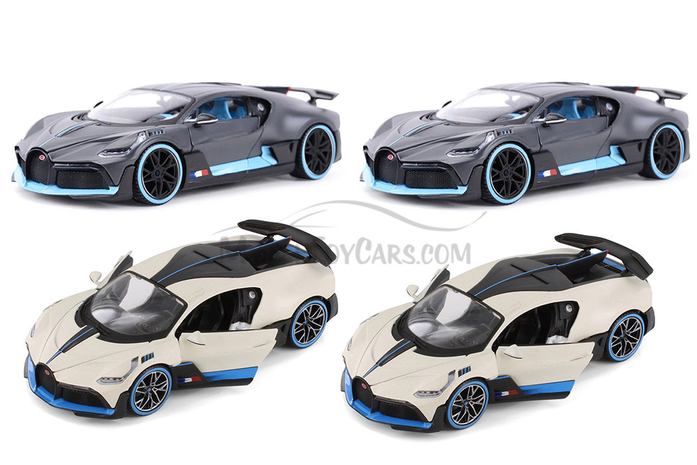 2019 Bugatti DIVO Hardtop, White & Gray - Showcasts 37526 - 1/24 Scale Set of 4 Diecast Model Cars