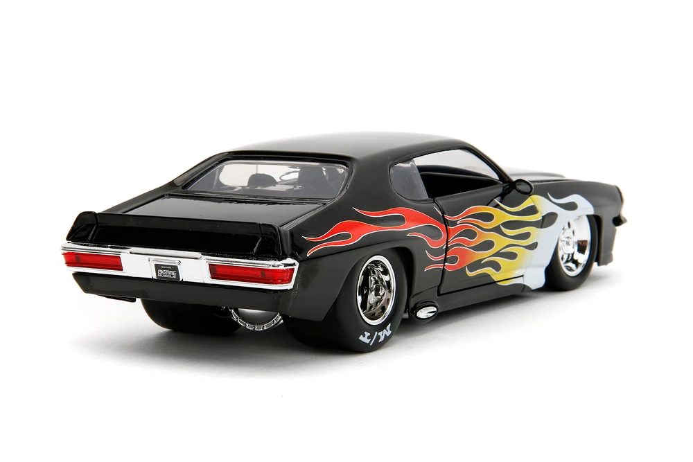 1971 Pontiac GTO Judge Hardtop, Black w/Flames - Jada Toys 35022 - 1/24 Scale Diecast Model Toy Car