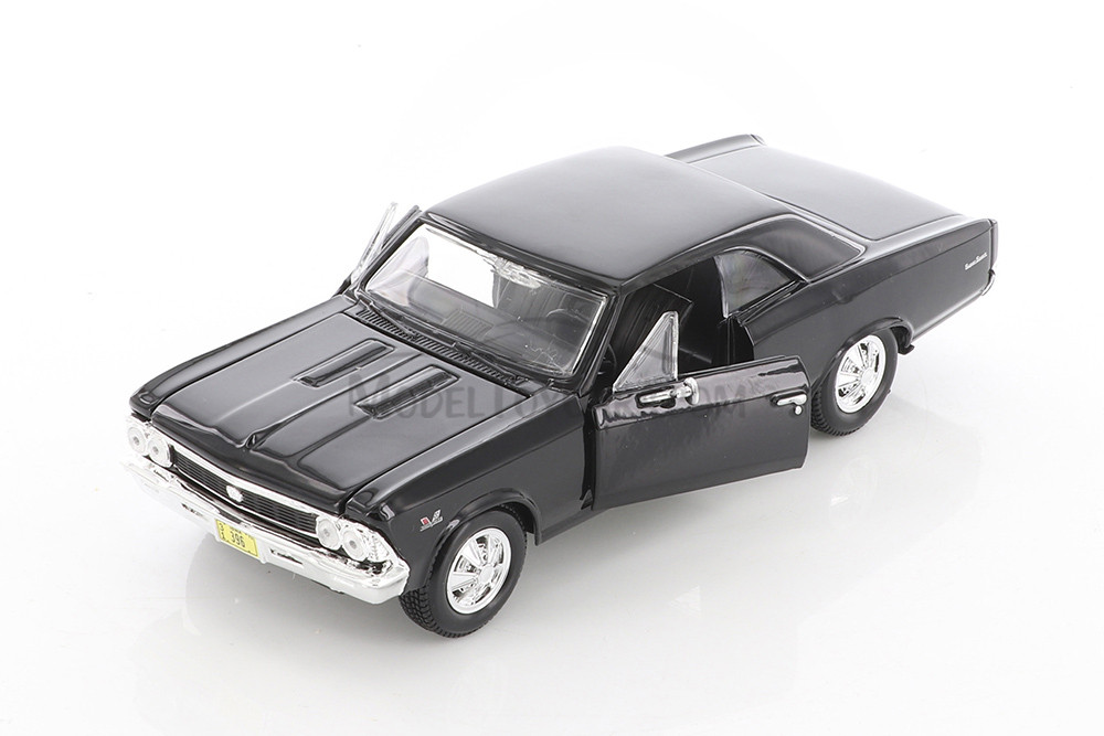 1966 Chevy Chevelle SS 396 Hardtop, Black & Red, Showcasts 37960/2 - 1/24 Scale Set of 4 Model Cars