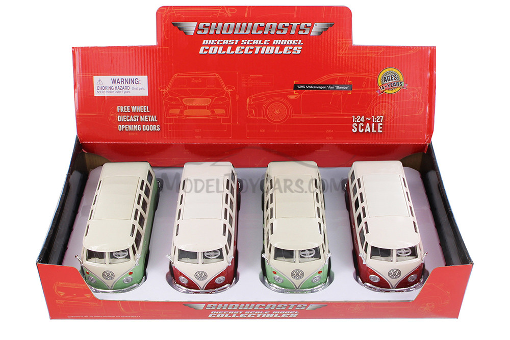 Volkswagen Van "Samba", Green & Red - Showcasts 37956 - 1/25 Scale Set of 4 Diecast Model Toy Cars